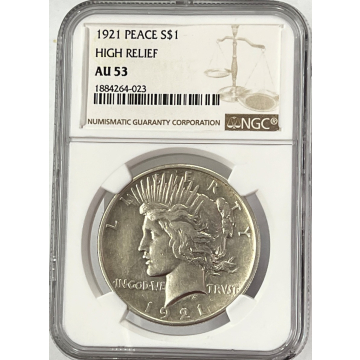 1921 Peace Dollar High Relief NGC AU53