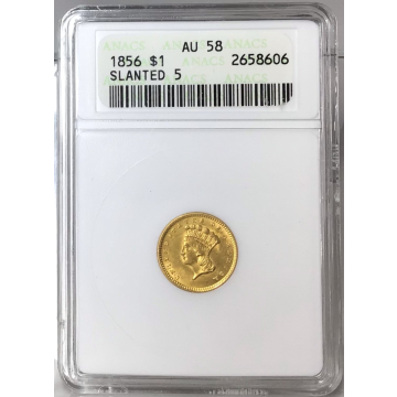 1856 G$1 Slanted 5 ANACS AU58