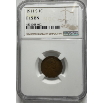 1911-S Lincoln 1c NGC F15 BN