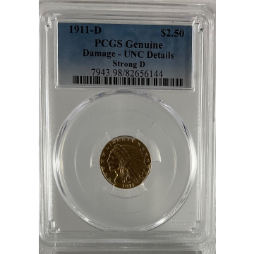 1911-D $2.50 Strong D  Indian PCGS Unc Details  Damage