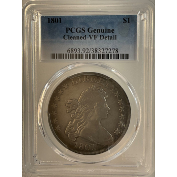 1801 Flowing Hair $1 PCGS VF Details Cleaned