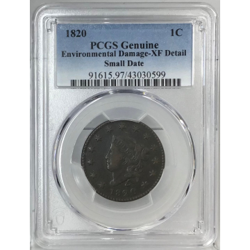 1820 1C Small Date Coronet Head Cent PCGS XF Detail