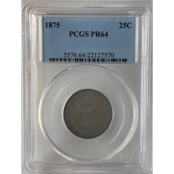1875 Seated Liberty 25cPCGS PTOOF 64