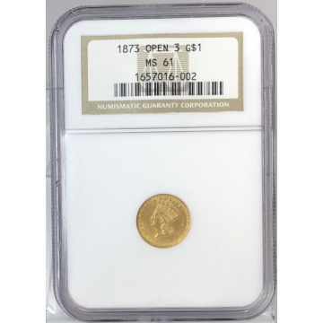 1873 G$1 Open 3 Gold Dollar NGC MS61