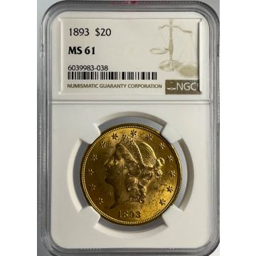 1893 $20 Liberty NGC MS61