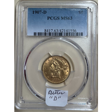 1907-D $5 Liberty Head Half Eagle PCGS MS63