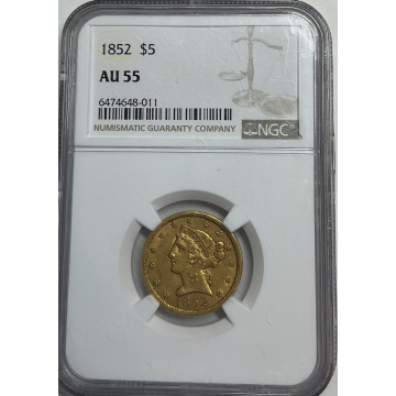 1852 Half Eagle - No Motto $5 NGC AU55