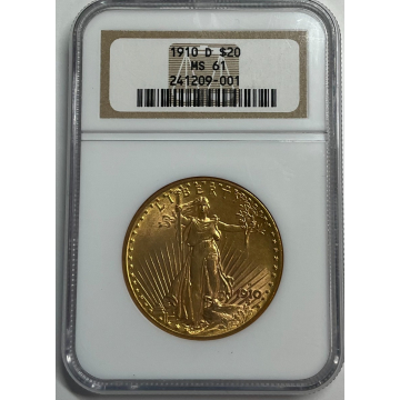 1910-D Saint-Gaudens $20 NGC MS61