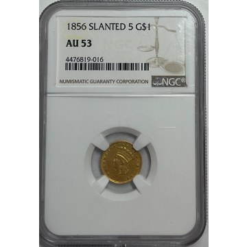 1856 SLANTED 5 Gold Dollar - Type 3 G$1 NGC AU53