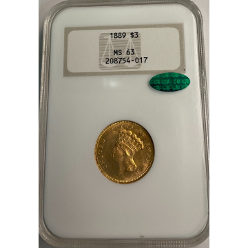 1889 $3 Three Dollar NGC MS63 CAC