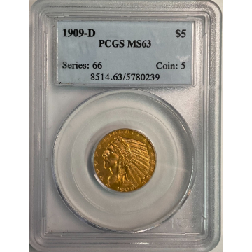1909-D $5 Indian Head PCGS MS63