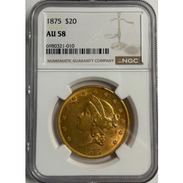 1875 Liberty Double Eagle Type 2 $20 NGC AU58