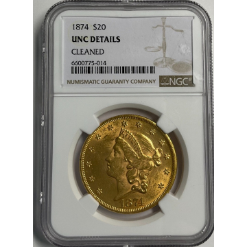 1874 Liberty Double Eagle Type 2 $20 NGC UNC Details