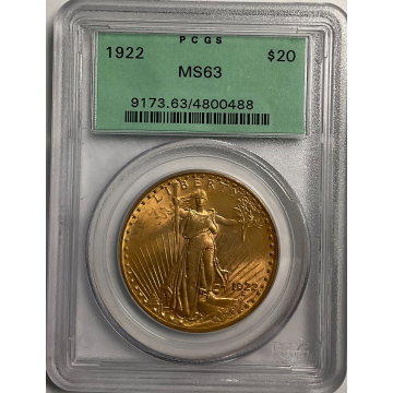 1922 $20 Saint Gaudens PCGS MS63  Old Green Holder