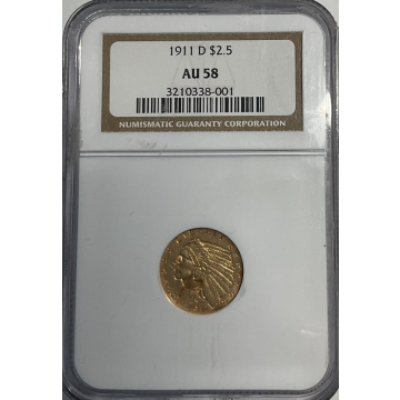1911-D Indian $2.50 NGC AU58