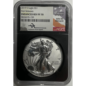 2019 S Eagle First Releases S$1 NGC ER PF70 Mercanti Signed