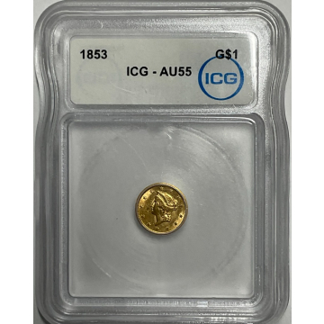 1853 G$1 Gold Dollar ICG AU55