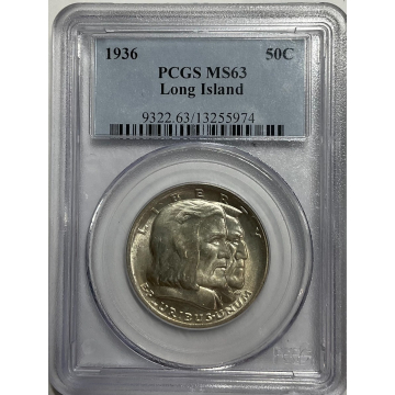 LONG ISLAND 1936 50C Silver Commemorative PCGS MS63