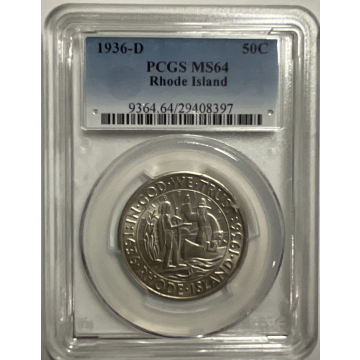 RHODE ISLAND 1936-D 50C Silver Commemorative PCGS MS64