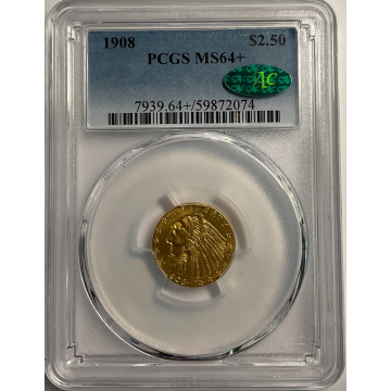 1908 $2.50 Indian Head PCGS MS64+ (CAC)