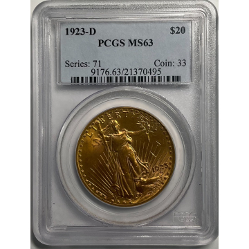1923-D $20 Saint Gaudens PCGS MS63