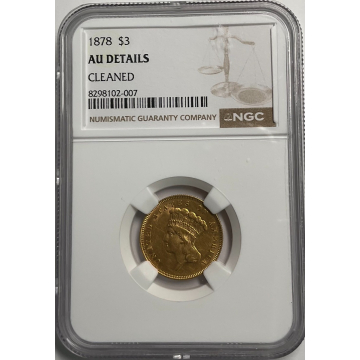1878 Three Dollar $3 NGC AU Details