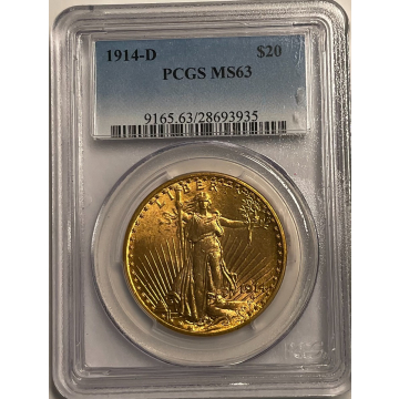 1914-D $20 Saint Gaudens PCGS MS63