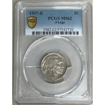 1937-D 5C 3 Legs Buffalo Nickel PCGS MS62