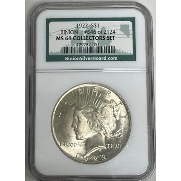 1922 $1 Peace Dollar NGC MS64 Binion MS64 Collectors Set