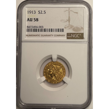 1913 Indian $2.50 NGC AU58