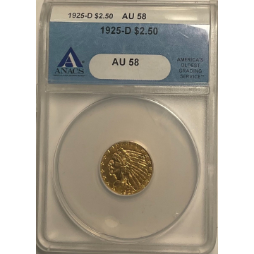 1925-D $2.50 Indian Head ANACS AU58