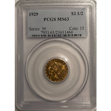 1929 $2.50 Indian Head PCGS MS63