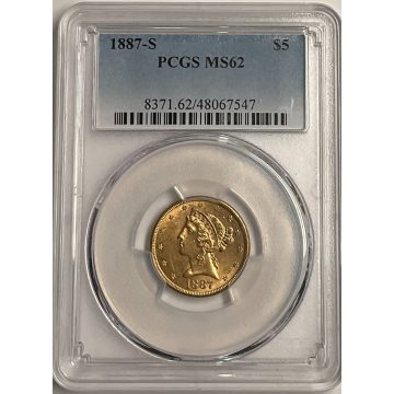 1887-S $5 Liberty Head Half Eagle PCGS MS62
