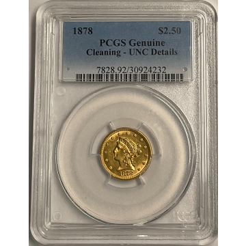 1878 $2.50 Liberty Head Quarter Eagle PCGS UNC Details, Cleaned