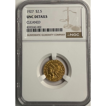 1927 Indian $2.50 NGC UNC Details CLEANED