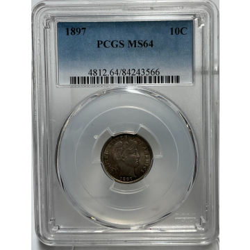 1897 Barber 10c PCGS MS64 Toned