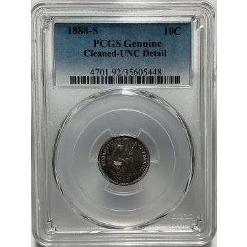 1888-S Seated 10c PCGS Unc Details Cleaned