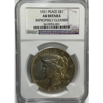 1921 Peace $1 NGC AU Details, Cleaned