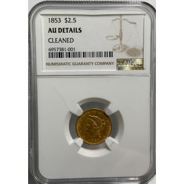 1853 $2.50 Liberty NGC AU Details, Cleaned
