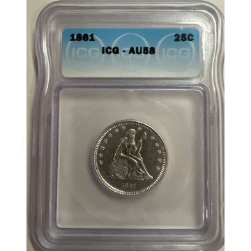 1861 Seated 25c ICG AU58
