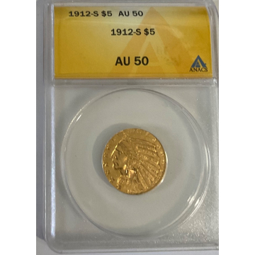1912-S $5 Indian ANACS AU50