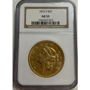 1872-S $20 Liberty NGC AU53