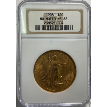 1908 $20 St Gaudens NGC MS62 