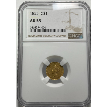 1855 G$1 NGC AU53