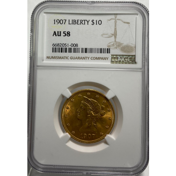 1907 $10 Liberty NGC AU58