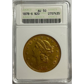1878-S $20 Liberty ANACS AU50