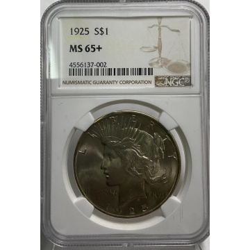 1925 Peace $1 NGC MS65+
