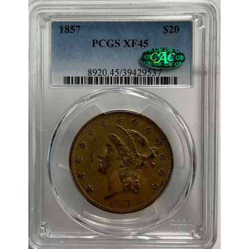1857 $20 Liberty PCGS XF45 CAC Sticker