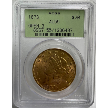 1873 Open 3 $20 Liberty PCGS AU55 OGH