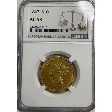 1847 10 Liberty No Motto NGC AU58